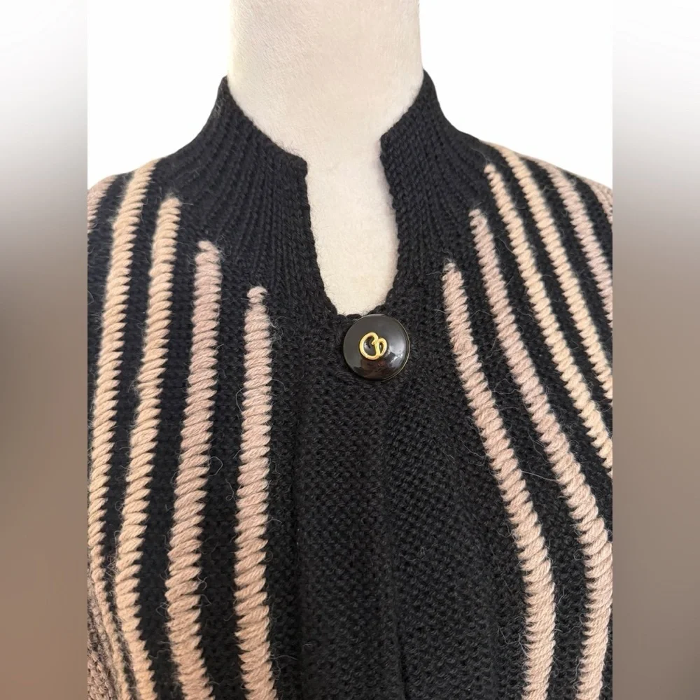 Zero + Maria Cornejo Black and Cream Geometric Vest Superfine Alpaca Cardigan